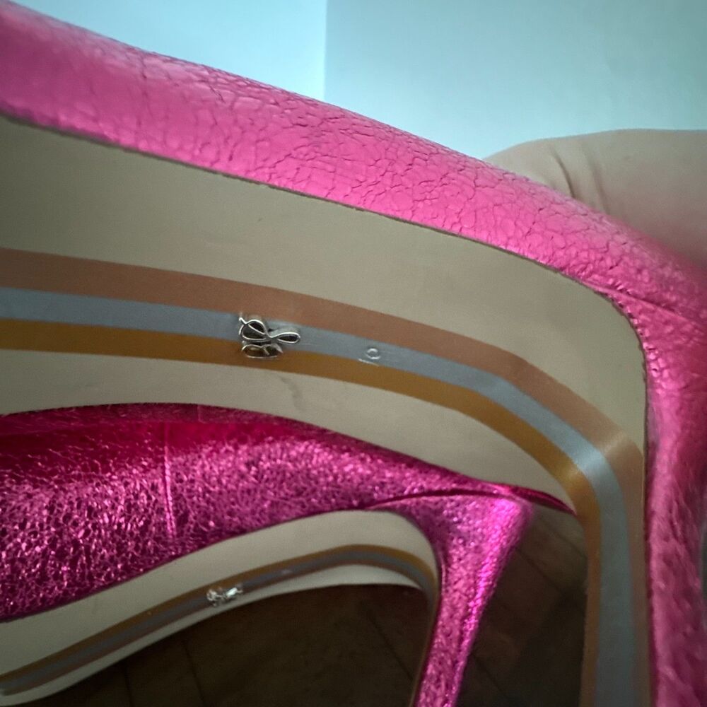 Sam Edelman Pink Metallic Leather Pointed Toe Stiletto Heels Women's 10M - Picture 9 of 11